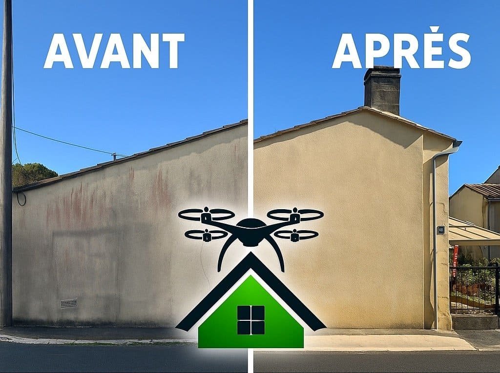 Avant après nettoyage de façade par drone