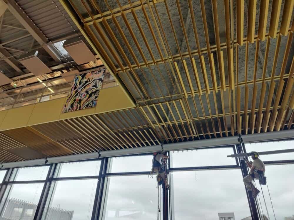 Installation d'une ligne de vie sur rail par cordistes en Charente